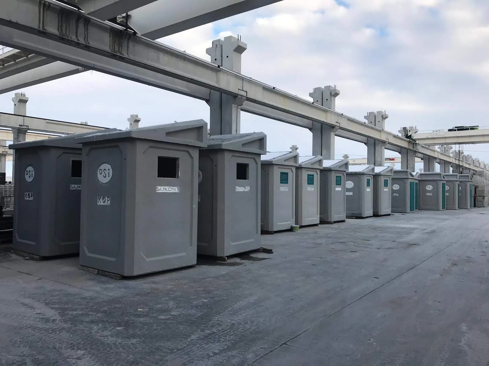 Rows of monitoring cabins