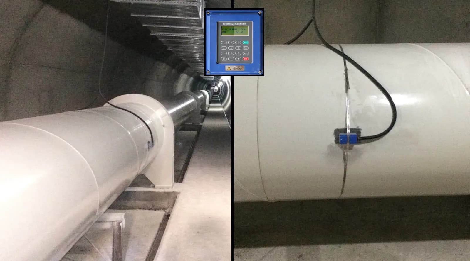 Tünel içindeki cebri boruda ultrasonik debimetre sensörü